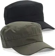 ["N/A"] LERTREE 2Pcs Adjustable Unisex Flat Top Twill Classical Baseball Cap Military Hat 22-23.6 in Cadet Cap