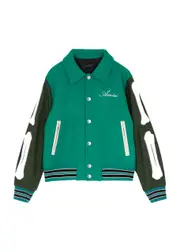Amiri Kids Bones Panelled Wool-blend Varsity Jacket - Green - 12YR (12 Years) 12YR (12 years)