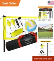 Portable Volleyball Net System - Adjustable Height Poles with Soft Ball & Pump