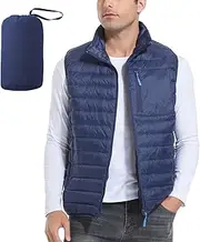 [PUREPEAR] Men's Lightweight Packable Down Vest Winter Stand Collar Water-Resistant Puffer Outerwear for Golf