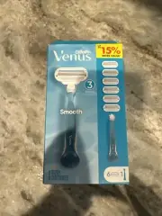 Gillette Venus Smooth Razors, 1 razor 6 cartridges Refills 3 blades new