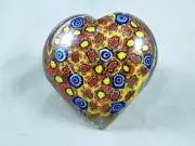 M Design Art Rainbow Mix Millefiori Heart Art Paperweight