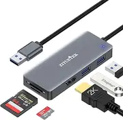 USB to HDMI Adapter, 5-in-1 USB hub 3.0 with HDMI 1080p for Extended Monitor PC Laptop Desktop, 2 USB Ports, SD and Micro SD Card Reader Support Windows, MACOS, Android