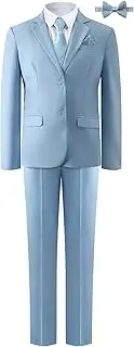 [A&J DESIGN] Boys 7-Piece Formal Suit Ring Bearer Outfit with Dress Shirt, Jacket, Vest, Pants, Tie, Bowtie and Pocket Square