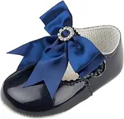 [Earlydays Baypods] Baypods, Baby Girls Shoes, Soft Soled Pre Walker Shoes, Diamante Bow, Soft Faux Leather Baby Shoes, Made in England