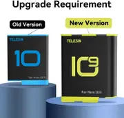 TELESIN 3 Pack Charger Battery Set for Go Pro Hero 10 Hero 9 Black