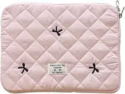 CHAMAIR Puffy Laptop Sleeve 13 Inch Cute Bow Laptop Case Coquette Quilted Carrying Laptop Bag for Women Aesthetic Macbook Sleeve Compatible for Notebook Cover 12'' 13''(Light Pink 13in)
