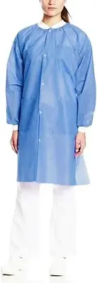 Pack of 10 SMS 45 GSM Medical Blue Lab Coats With Pockets Gowns Disposable