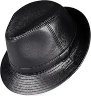 KJIASDFE Winter Hats,Jazz Cap Leather Fedora Hat Mens Autumn Gentlemens Hat 56-60cm Black