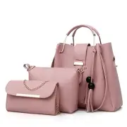 Women Pu Leather Three-Piece Set Tassel Handbag Crossbody Bag