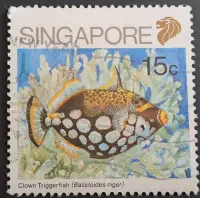 在飛比找Yahoo!奇摩拍賣優惠-新加坡郵票小丑砲彈魚Clown Trigger fish(B