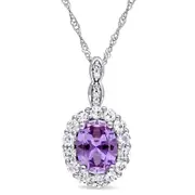 Oval Lab-Created Alexandrite, White Topaz and Diamond Accent Frame Pendant in 14K White Gold û 17"