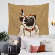 Cute Native American Chief Pug Tapestry
