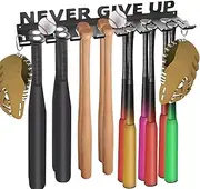 Baseball Bat Holder Wall Mount Softball Storage Hooks Metal Rack Hanger Fence on Wall Home and Field for Display Heavy Duty Steel Organizer Hanging Sports Equipment Holds 14 Bats Never Give UP