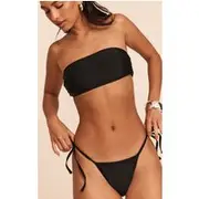 Black Basic Bandeau And Tie Side Bikini Set, Black