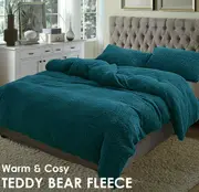 Teddy Bear Fleece Quilt Cover - Teal