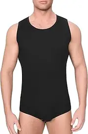 [Landofgenie] Mens Basic Onesie Sleeveless Crewneck Bodysuit Snap Crotch Romper