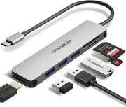 USB C Hub Multiport Adapter - 7 in 1 Portable Space Aluminum Dongle with 4K H...