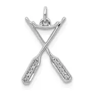 14k White Gold Real Diamond Oars Pendant