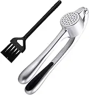 1Set Alloy Garlic Press with Cleaning Brush Garlic Masher for Effortless Crushing Kitchen Tool for Minced Garlic Preparation