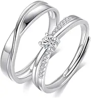 [yuruyi] Matching Rings for Couples, Adjustable Couple Rings – Romantic Heart Gemstone Matching Bands for Love Engagement Wedding Ring Sets Valentines Day Gifts for Him & Her