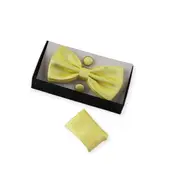 Mens Pastel Yellow Matching Bow Tie, Pocket Square & Cuff Links Set