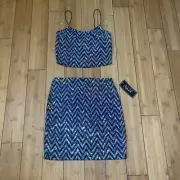 NWT Just Polly New York Top and Mini Skirt Shiny Woman Sz M
