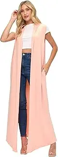 [Isaac Liev] Women's Long Open Front Cardigan Vest with Pockets and Side Slit
