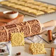 Christmas Embossing Rolling Pin Engraved Wooden Rolling Pin Dough Roller Cookies