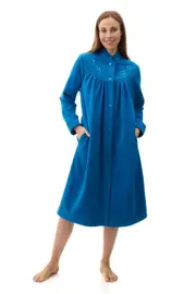 Ladies Givoni Blue Short Length Button Dressing Gown Bath Robe (Peacock GB79)