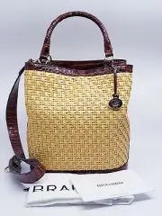 NWT Brahmin Amelia Bucket Bag Natural Chatham with Pecan Trim