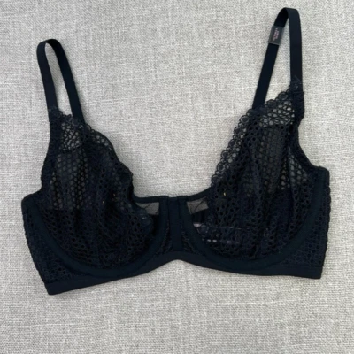 Victoria's Secret Bra Women 34 D Unlined Demi Balconette Lace Strap Back Core Ne