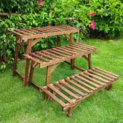Fin Large 3 Tier Step Plant Stand Wood Ladder Shelf Garden For Patio Indoor Outdoor