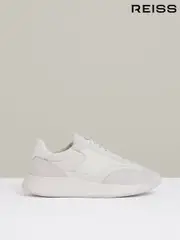 Reiss White Emmett Leather Suede Running Trainers (AH6344) | $295