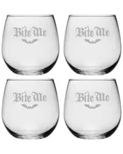 Susquehanna Set of 4 Bite Me Stemless Wine Glasses