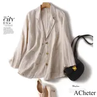 在飛比找博客來優惠-【ACheter】 棉麻感原單經典百搭長袖西裝短版休閒外套#
