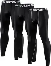 [Boyzn] Men's 2 Pack Sports Compression Pants Quick Dry Active Base Layer Tights Workout Running Leggings with Pockets