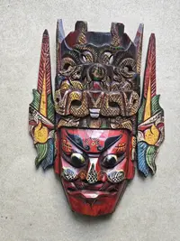 在飛比找Yahoo!奇摩拍賣優惠-【二手】 傳統民俗木雕面具裝飾舞臺道具擺件儺戲彩繪臉譜儺面具
