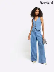 River Island Blue Mid Rise Stretch Baggy 100% Cotton Jeans (E05212) | $71