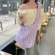 Plain Quilted Bubble Light Tote Bag Purple - One Size