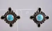 Terry Martinez Sterling Silver Navajo Post Back Earrings Bisbee Turquoise