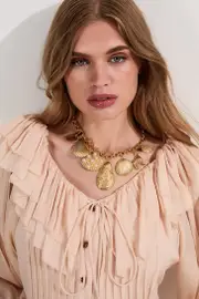 Gold Pearl Detail Statement Shell Necklace