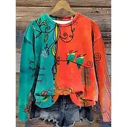 Women's Hoodies Geometric Color Block Casual Long Sleeve Round Neck Regular Tops Work Dailywear Casual Print Orange Fall Winter