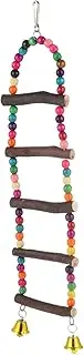 Hohopeti Parrot Ladder with Bells Stand for Parrots Birds Natural Chewing Perch for Climbing Swinging Playing for Parakeets Cockatiels Lovebirds