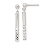 Sterling Silver Polished & Diamond-Cut Bar Post Dangle Earrings