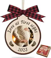Liannan Baby Ultrasound Photo Frame Christmas Ornament，Love at First Sight Sonogram Frame，Custom Christmas Pregnancy Announcement Frame for Expecting Parents, Grandparents (wood 1)