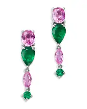 Bloomingdale's Fine Collection Emerald & Pink Sapphire Drop Earrings in White Gold