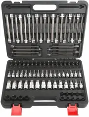 PK Tool 107pc Bit & Socket Set Metric SAE S2/Cr-V Star Hex Tamper E-Star Kit