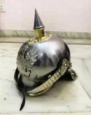 IRON GERMAN PRUSSIAN PICKELHAUBE BRASS ACCENTS IMPERIAL OFFICER SPIKE HELMET