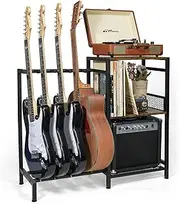 ikkle Guitar Stand for Electric Guitar and Bass with Vinyl Record Storage Holder, Guitar Rack for Multiple Guitars, Such As Acoustic, Bass, Electric & Guitar Case. ( 2 Installation Methods )